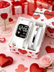 2/1件装优雅可爱时尚女士方形数字粉色电子表，配LOVE手链，适合派对、外出、旅行时查看时间，也是情人节、返校季、复活节、感恩节和各种节日的理想礼物。 - 彩色 - 查看 3