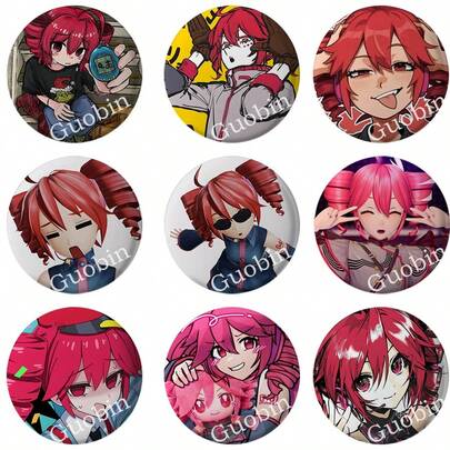 58毫米虚拟歌手夏软珐琅徽章，可爱卡通女孩徽章，圆形胸针背包配饰珠宝礼物送朋友，卡通徽章创意动漫人物珐琅圆形金属胸针