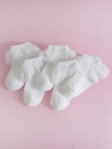 3 Pairs Children White Lace Trim Socks, Elegant & Casual Versatile Mesh Socks - White - View 7