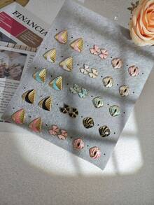 Colorful Enamel Triangle Stud Asymmetrical Statement Earrings For Women Bold Geometric Charm Jewelry Gifts, Unique Baroque Summer Bow Earring Stud Stainless Steel Jewelry Set For Women Summer Beach Vacation Bikini Accessories Attractive Clothes, Wedding Dresses Accessories - Versatile Jewellery P Erfect For Wearing While Swimming, Bathing, Exercising ,Great For Valentines Day, Birthday, Mother Day, And Vacation Surprises. - Gold - View 4
