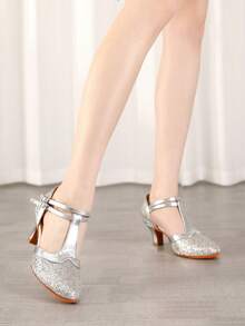 Latin Dance Shoes Sequined Closed-Toe Dance Shoes Ballroom Salsa Dance Hall Practice Performance Dance Shoes Party High Heels Dance Shoes - Silver - View 5