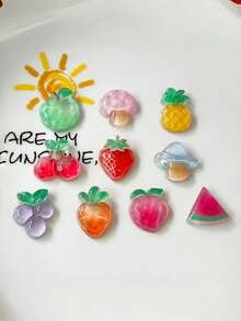 10pcs Transparent Fruit Charms Set (Grape, Cherry, Pineapple, Apple, Strawberry, Watermelon, Peach, Carrot, Mushroom), Suitable For Hollow Out Clogs, Beach Sandals, Flip Flops - Multicolor - View 1