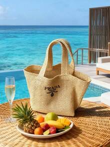 Prada Casual Versatile Tote Bag, Travel Canvas Bag, Storage Pouch - Apricot - View 8