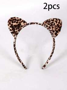 1pc Cute Leopard Print Cat Ear Headband, Suitable For Halloween Party, Random Leopard Pattern, Fashionable, Headband, Women Hair Accessories Head Accessories Hairband - Black - View 9