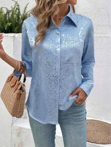 Camisa de oficina elegante de mujer de solapa única con jacquard de rosa - Lavado ligero - Ver 1