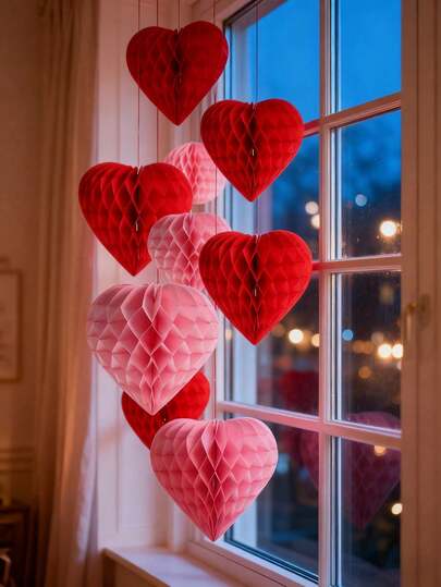 6pcs - Valentine's Day Honeycomb Heart Decor, Valentine's Day Shaped Paper Honeycomb Balls, Valentine's Day Party Decorative Honeycomb Balls, Suitable For Holidays, Malls, Home, Office, Love Decoration, Pink And Red Heart-Shaped Paper Honeycomb, Suitable For Valentine's Day, Wedding Party Decor, Birthday Party Decor