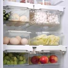 1pc Retractable Refrigerator Drawer Storage Box, Designed For Refrigerator Organization. These Storage Boxes With Handles Are Great For Categorizing And Storing Fruits, Canned Food, And Beverages In The Refrigerator, Pantry Or Cabinet. - Clear - View 7