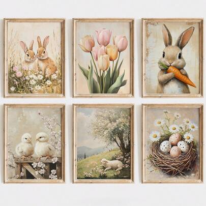 1pc, Canvas Wall Art, Framed Wall Decor, Easter Decor, Neutral Spring Motifs, Spring Wall Art Gallery Set, Easter Bunny Painting, Farmhouse Easter Art, Easter Farmhouse Decor, Spring Decorations, Room Decor, Dorm Decor, Bedroom Decor, Living Room Decor, Bathroom Decor, Kitchen Decor, Dining Room Decor, Home Decor Posters, Easter Decor