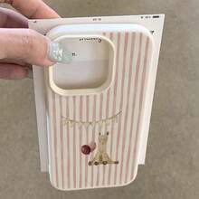 1 pieza Funda de teléfono con patrón de bandera colgante de oveja linda de rayas rosas de material TPU, compatible con iPhone 17 Pro Max/17/16 Pro Max/15/13/12/11, S20 FE/A15/S24/A55, Redmi Note 11/Note 12/Note 13 Pro, cobertura completa, protección suave anti-caídas - Blanco - Ver 3