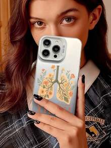 Funda de Teléfono de TPU a Prueba de Golpes de Cobertura Completa - Forma de Pulmón con Flores Amarillas Naranjas y Hojas Verdes, Diseño 'cada Respiración Habla Su Nombre' para Amantes de la Naturaleza, Compatible con iPhone 17/16/15/14/13/12/11/Plus/Pro/Promax/Air, Galaxy S25/S24/S23/S22/S21/FE/Plus/Ultra, Interesante Rompecabezas Impermeable a Prueba de Golpes Resistente a Rasguños, Funda de Teléfono Estilo Navideño, Regalo de Navidad Perfecto - Plateado - Ver 5