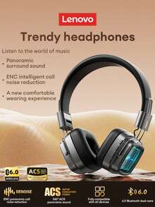 Lenovo 联想 LS117 复古蓝牙 6.0 无线耳机，3D 环绕立体声，高品质音频，超长续航，ENC 主动降噪，游戏、音乐、智能手机和电脑适用，舒适佩戴，礼品 - 黑色 - 查看 1