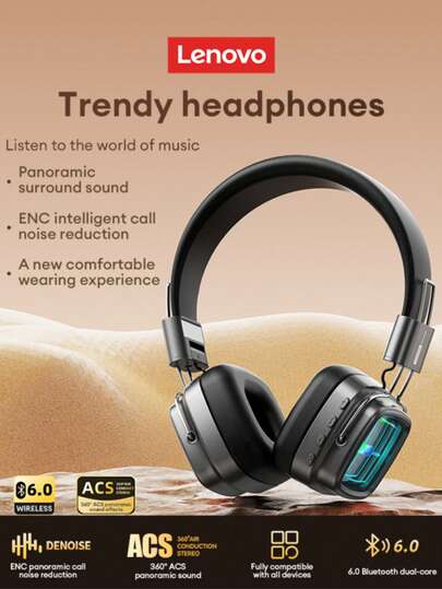  Lenovo LS117 Retro Bluetooth 6.0 Wireless Headphones, 3D Surround Sound, High-Quality Audio, Long Battery Life, ENC Noise Cancellation, Comfortable For Gaming, Music, Smartphone & PC, Gift