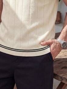 Áo thun nam ALTZTAR cổ tròn tay ngắn kẻ sọc phối màu, kiểu dáng thường ngày. - Màu be - Xem 5