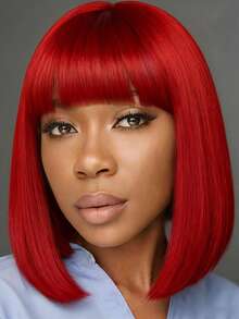 Tóc giả Bob màu vàng hoe 12 inch có mái, tóc tổng hợp thẳng cho nữ, sợi chịu nhiệt độ cao mật độ cao, mềm mại và thời trang, thích hợp cho Halloween, tiệc tùng, lễ hội âm nhạc, phù hợp với mọi phụ nữ - Nhiều màu - Xem 15