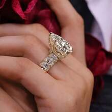 18K Gold Plated Exaggerated Pear-Shaped Cubic Zirconia Stone Cocktail Ring, Elegant For Women's Party And Engagement - Gold - View 6