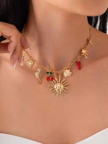 1件海洋度假风向日葵、樱桃、扇贝吊坠项链，优雅奢华，适合度假/旅行、日常休闲、派对、情侣约会等场合，百搭饰品，是馈赠佳品。 - 項鍊 - 查看 2