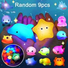 Shiny Colorful Holed Sea Animal Set, Glow-In-The-Dark Floating Bath Tub Toys, Excellent Gift For Bathroom, Bathtub, Swimming Pool Parties - Multicolor - View 9