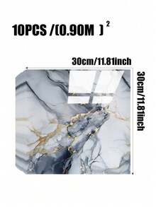 10pcs/Set, 0.9 Sq.M, Faux Ceramic Tile Marble Self-Adhesive Wallpaper, Waterproof Moisture-Proof Wall Decor, Spray Paint Protection, Aluminum Foil Backing For Wall - 10Pcs - View 3