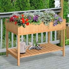 Raised Flower Box Planter With 8 Compartments And Gutters, Made Of Solid Natural Fir Wood, 110 X 46 X 76 Cm