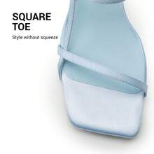 Women Kitten Low Heel Sandals Square Open Toe Ankle Strap Party Wedding Dressy Heeled Sandals - 藍色 - 查看 8
