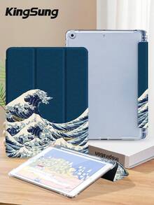 海洋浮世绘波浪纹平板电脑保护套,兼容 iPad 9.7/10.2/10.5/10.9/12.9 英寸/iPad Pro 11 英寸(第十代)、Galaxy Tab S6 Lite 10.4 英寸、Kindle Paperwhite 第十二代(2024 年款)、Kindle 第十一代(2022 年款)、Kindle Colorsoft Signature Edition,柔软防震,智能支架/自动唤醒/睡眠功能 - 彩色 - 查看 4