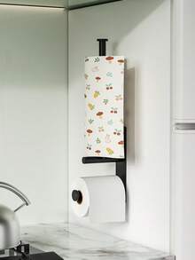 1个免钻孔卫生纸架，节省空间的独立式设计，适用于浴室和厨房的多卷卫生纸，金属材质，安装简便，现代简约风格 - B-黑色 - 查看 5