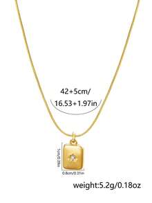 1pc Women's Pendant Necklace, Minimalist Layered Style, Stainless Steel Cubic Zirconia Rectangular Sunburst Pendant Necklace, Versatile Daily Wear & Gift Accessory - Yellow Gold - View 8