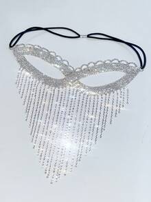 1件装多层水晶水钻流苏面具，女士奢华派对装饰配饰 - 銀色 - 查看 5
