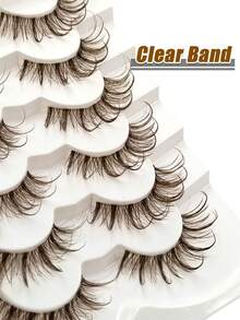 Rikuaild 6对棕色水润交叉假睫毛，透明梗卷翘浓密假睫毛，美妆工具 - 漫畫款濕睫毛 - 查看 6