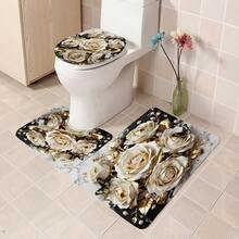 1pc/3pcs/4pcs Elegant Platinum Floral Multi-Function Bathroom Decor Shower Curtain Set, Free 12 Hooks Included, Luxury Holiday Vibe, Bathroom Mat, U-Shaped Mat And Round Toilet Mat, Suitable For All Scenarios - B - View 15