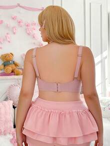 Biustonosz plus size dla kobiet, wygodny, uniwersalny, minimalistyczny, różowy, bez pleców, seksowna, dzianinowa bielizna z głębokim dekoltem w serek, francuski, romantyczny, bez fiszbin, swobodny, podtrzymujący, nieobwisający biustonosz - Różowy - Zobacz 3