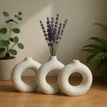 Trio de vasos Redondo Minimalista Rosquinhas Donut Preto Abstrato Moderno Minimalista Preto e Branco - Branco - Visão 2