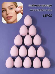 15pcs/Set Large Pink Makeup Sponge Blenders, Water Drop Design For Seamless Face Application, High Rebound Makeup Tool - Pink - View 2