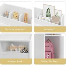 Conjunto de escritorio y silla para niños con armario, armario de almacenamiento, mesa de estudio de madera y estación de trabajo para computadora para dormitorio infantil. - Blanco - Ver 7