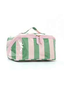 1 Piece Pvc Color-Block Striped Cosmetic Bag, Large Capacity Toiletry And Storage Bag For Women, Portable Travel Makeup Bag, Suitable For Daily Use, Business Trips, And Vacations. Make Up Organizer Toiletry Bag Makeup Storage Makeup Pouch Wash Bag Toiletry Travel Bag Vacation Essentials For Travel Gifts For Women - Multicolor - View 5