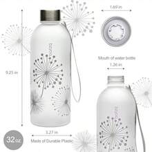 Botella de Agua Transparente de 32 Onzas con Marcador de Tiempo Diseño de Diente de León sin BPA Reutilizable para Fitness - Diente de león plateado - Ver 5