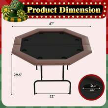 Mesa de póquer octogonal plegable para 8 jugadores, mesa de cartas estilo casino con patas desmontables y soportes de vaso de plástico/acero inoxidable, mesa de juego Texas Holdem Blackjack para fiestas en casa - Plástico - Ver 2