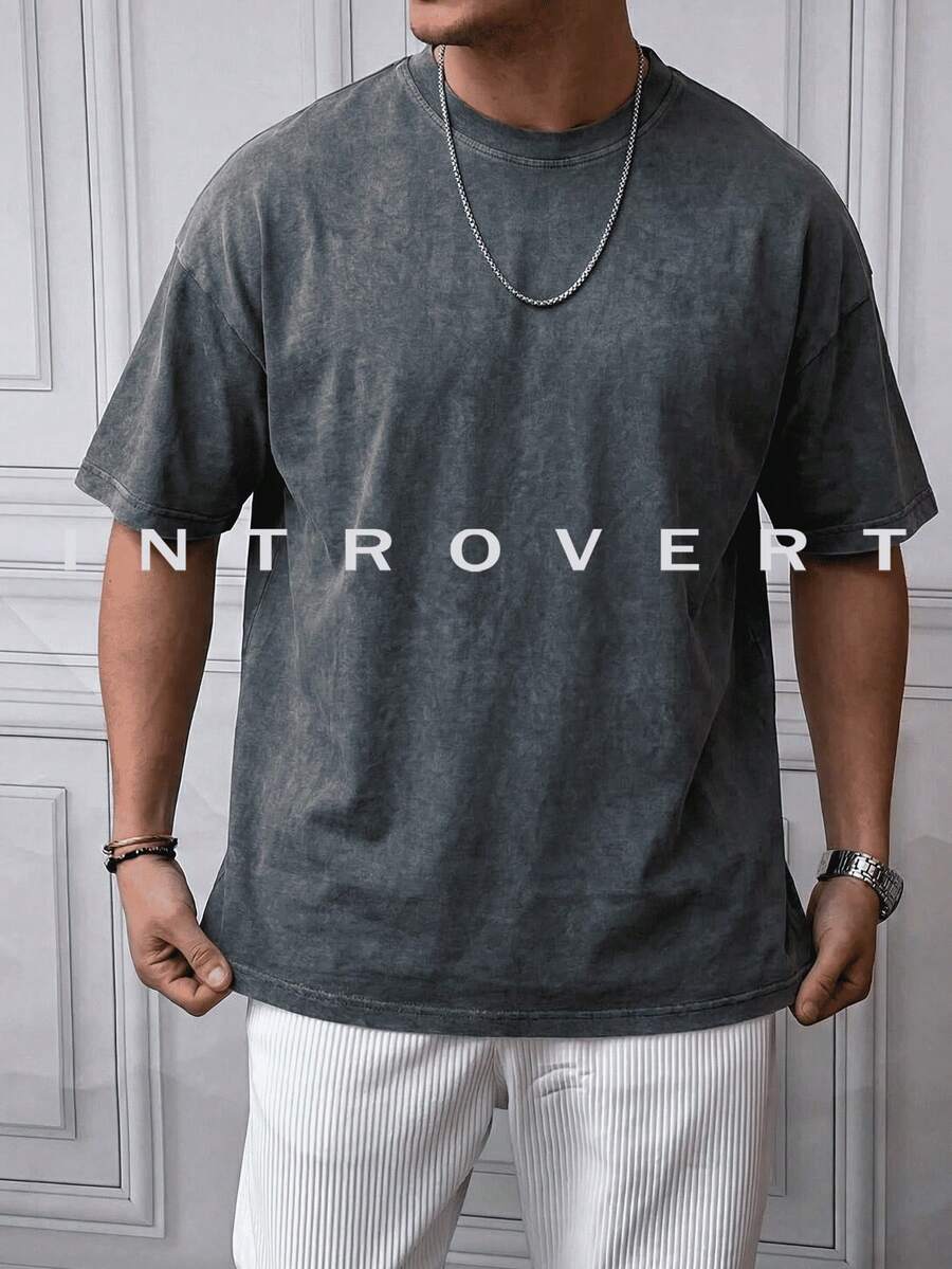 Herren Lässig Kurzarm Vintage Shirt, minimalistischer, entspannter Stil, geeignet für Arbeit und Zuhause - Grauviolett - Übersicht 1