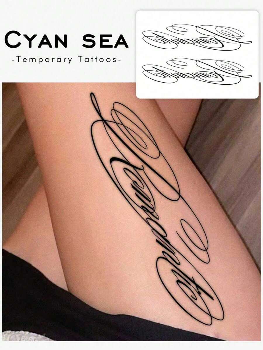 Washable, Waterproof, Sweatproof, Non-Reflective Temporary Tattoo Stickers, One Sheet, And Cool European And American Style Artistic English Sexy Temporary Tattoo Stickers, Suitable For Everyday Use, Lasts For 3-5 Days. - Black - View 1