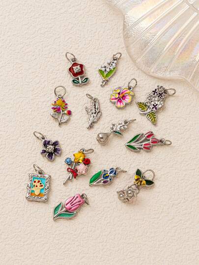 1件甜美时尚不锈钢花卉系列鸢尾花郁金香菊花兰花薰衣草樱桃DIY吊坠，不锈钢吊坠，18K镀金，DIY珠宝配件，项链配件，手链配件，耳环配件，钥匙扣配件，包包配件，女士珠宝配件，钱包配件，手链吊坠，不锈钢小吊坠，礼品。