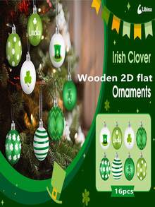 2 buah Dekorasi Pohon Natal Kayu 2D 16 buah untuk Hari St. Patrick, Ornamen Gantung Hari St. Patrick, Dekorasi Pohon Semanggi Irlandia, Dekorasi Rak Pesta (Catatan: Kayu Datar 2D, Bukan Bulat!) - MultiWarna - View 2