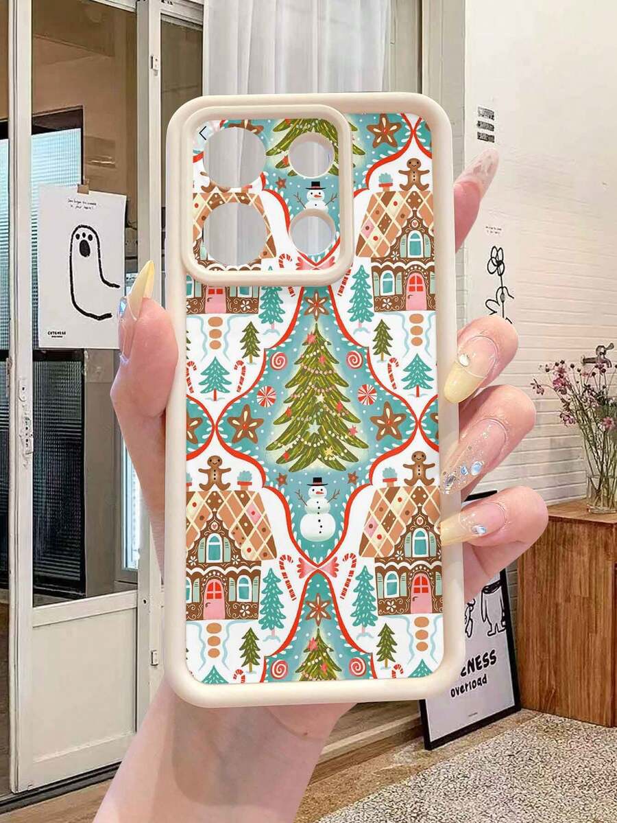 1个时尚雪人松树图案米色TPU加厚防震保护手机壳，兼容 17 Pro/17 Air/17 Pro Max/17/16/15/14/13/12/11 Pro Max/Galaxy/OPO/红米/荣耀系列 - 米色 - 查看 1