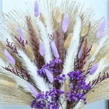Colorful Dried Flower Bouquet Real Touch Babys Breath For Home Aesthetic Room Decor Natural Bunny Tails Grass Arrangement Spring Valentine's Day Mother's Day Wedding Decor - Romantic Purple - View 7