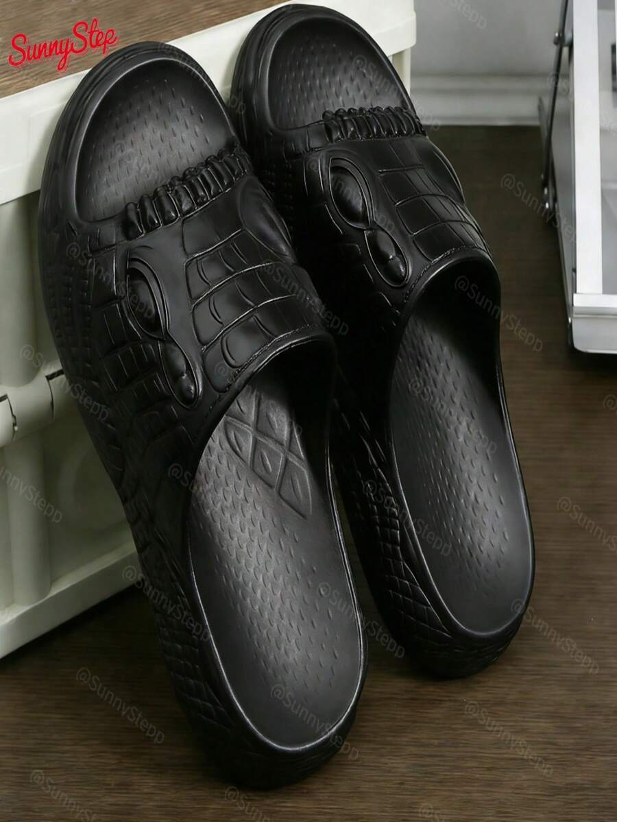 Chanclas de moda para hombre, EVA ligero impermeable, suela gruesa 4.5cm antideslizante, sandalias abiertas versátiles para hogar y salida - Negro - Ver 1