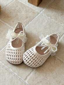 1双女童/幼儿时尚镂空凉鞋，休闲派对/绑带款式，透气网布材质，儿童平底鞋，杏色波西米亚风，适合音乐节派对 - 粉色 - 查看 1