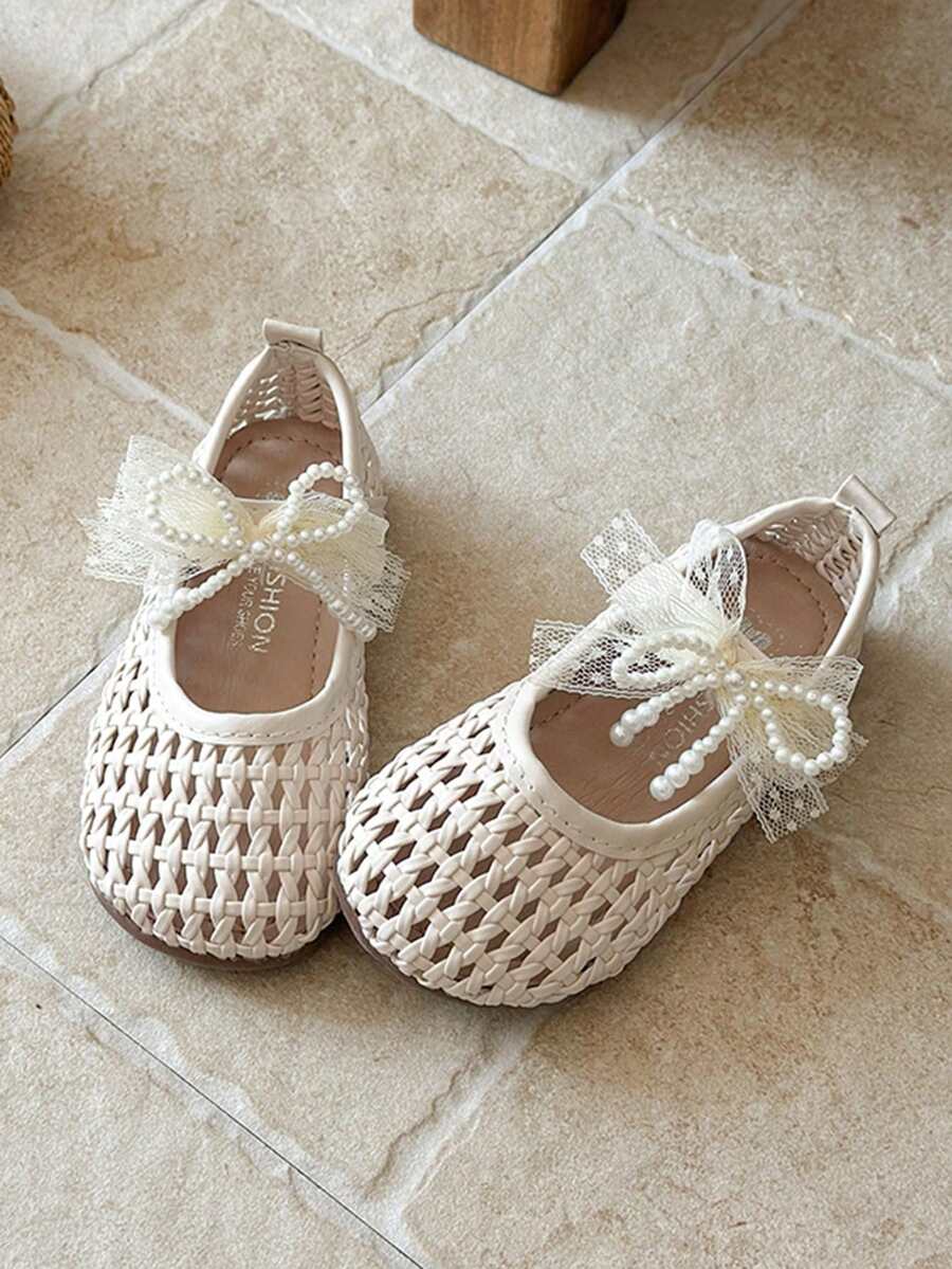 1双女童/幼儿时尚镂空凉鞋，休闲派对/绑带款式，透气网布材质，儿童平底鞋，杏色波西米亚风，适合音乐节派对 - 粉色 - 查看 1