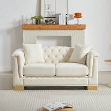 Chesterfield Velvet 3 Seater Sofa & 2 Seater Sofa Set, Moderm Sofa Couch Set With Rolled Arms And Button Tufted Back, Luxury Upholstered Living Room Furniture, Classic Modern Couch For Apartment Home Office, Deep Seat Sofa With Spring Cushions, Solid Wood Frame - 米色 - 查看 10