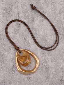 1件时尚简约金色水滴合金树脂吊坠长项链，派对礼物，送给女朋友/妈妈的礼物 - 金黃色大水滴 - 查看 2