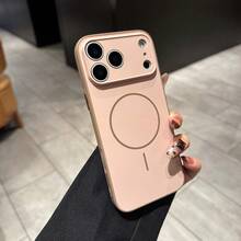 Simple Magnetic Adsorption Pink Phone Case Compatible With IPhone 17 Pro Max/17 Pro/17/16 Pro Max/16 Pro/16/16 Plus/15/15 Pro Max/15 Pro/15 Plus/14 Pro Max/14 Pro/14, Full-Body Shockproof Hard Protective Cover - Pink - Hard Shell - View 4
