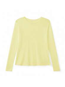 Women's Sheer Ribbed Knit Long Sleeve Top Crew Neck Lightweight Casual Pullover Base Layer Shirts - Yellow - View 2